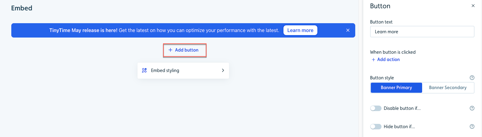 Banner Button Settings