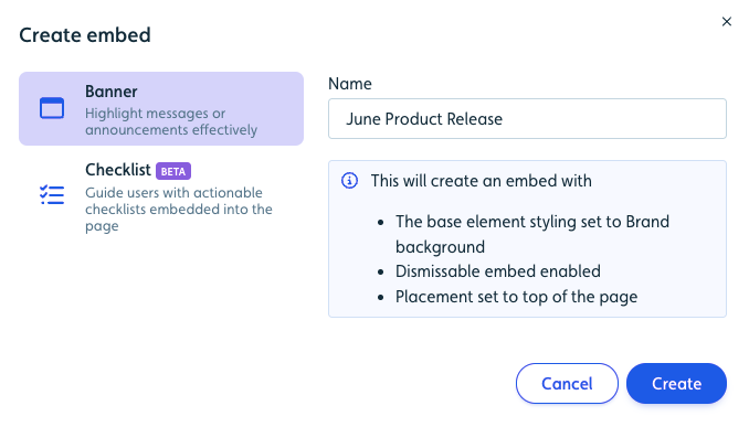 Select Banner or Checklist