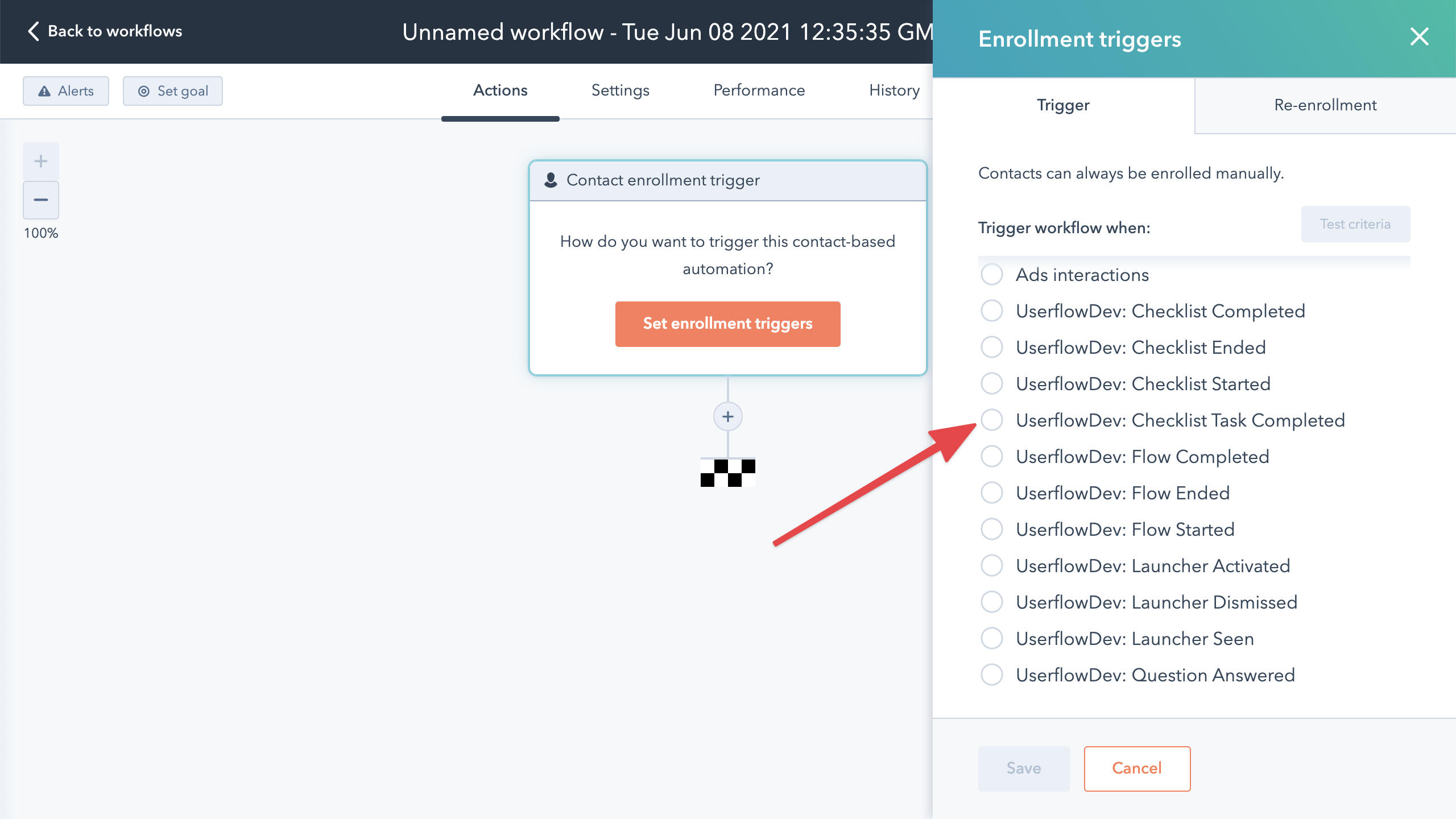 Workflow event list